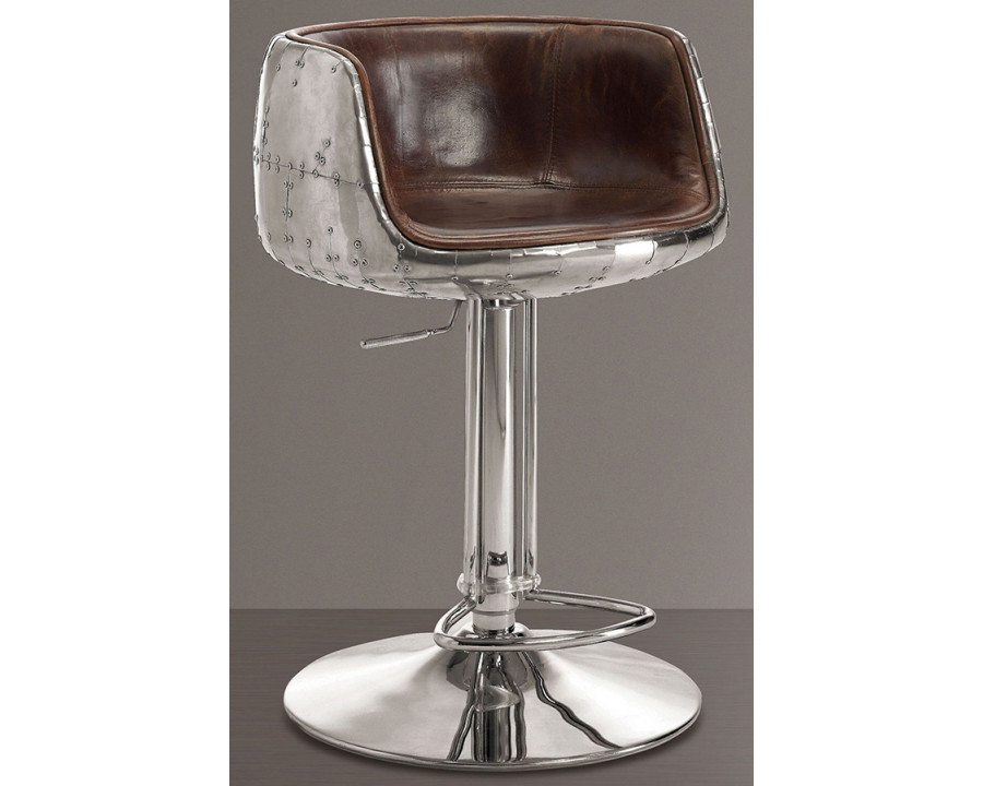 ACME - Brancaster Adjustable Stool with Swivel in Vintage Brown/Aluminum (96555)