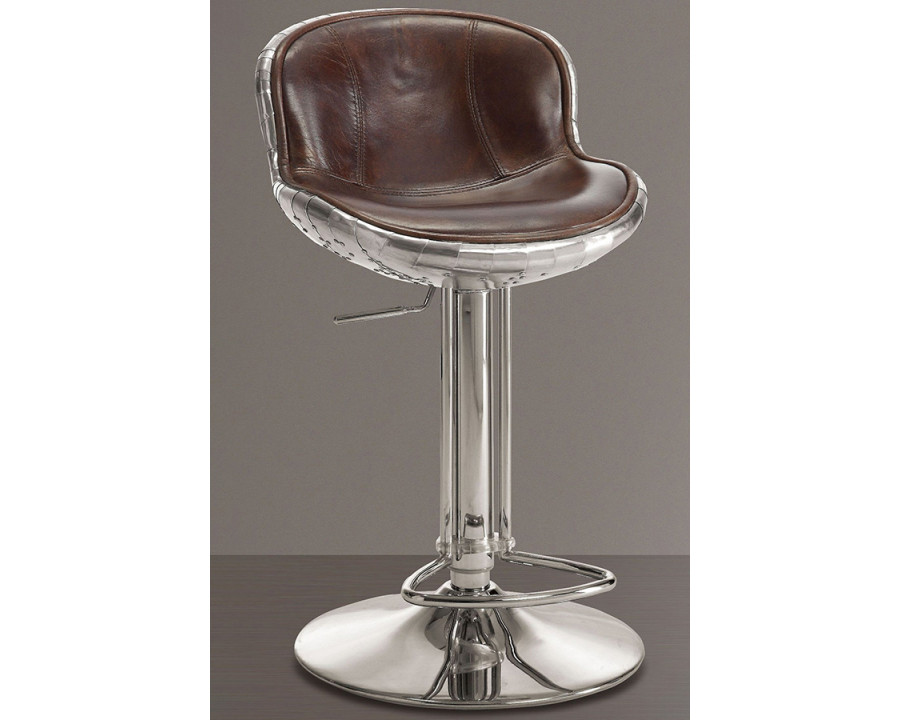 ACME - Brancaster Adjustable Stool with Swivel in Vintage Brown/Aluminum (96556)