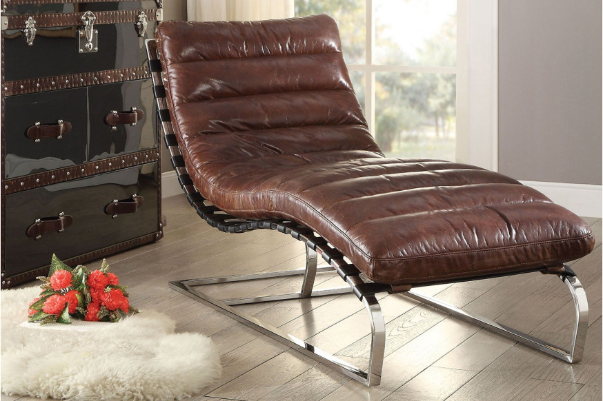 ACME™ Qortini Chaise - Vintage Dark Brown/Stainless Steel