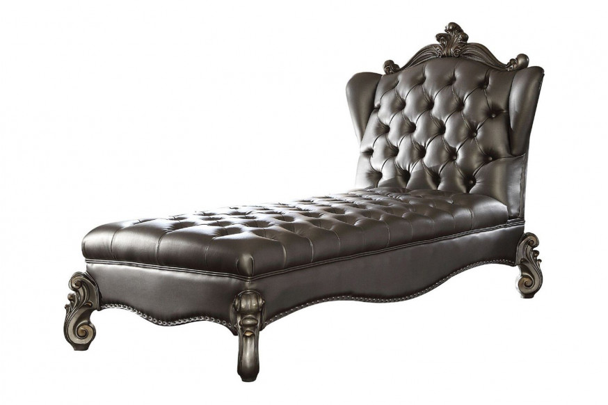 ACME™ Versailles Chaise Lounge - Silver/Antique Platinum