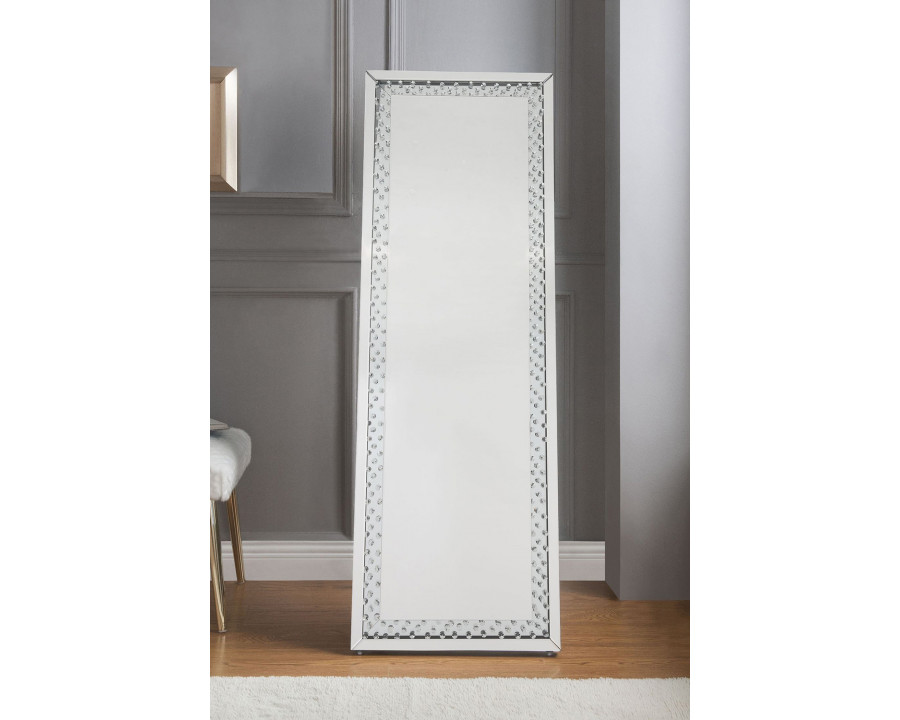 ACME - Nysa Floor Mirror in Mirrored/Faux Crystals