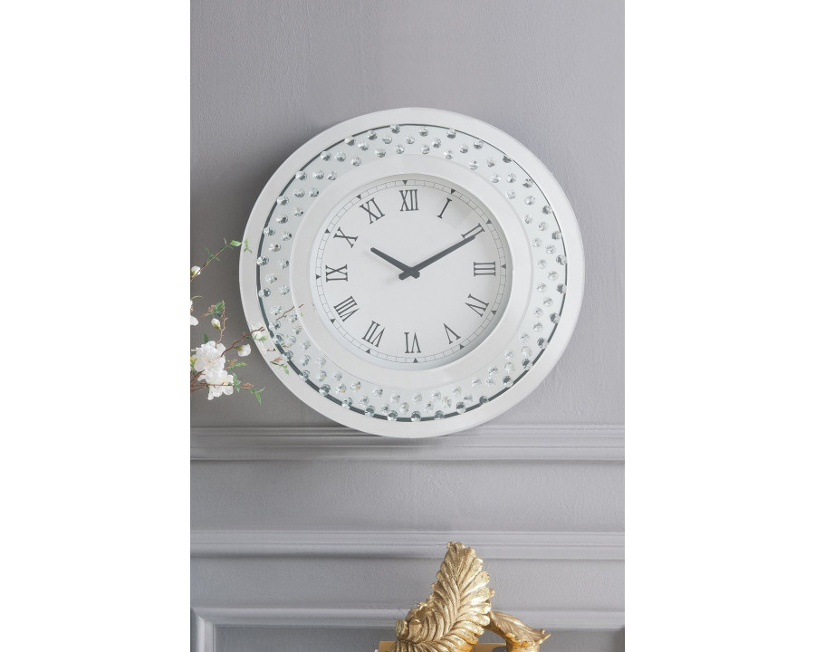 ACME - Nysa Wall Clock in Mirrored/Faux Crystals (97045)