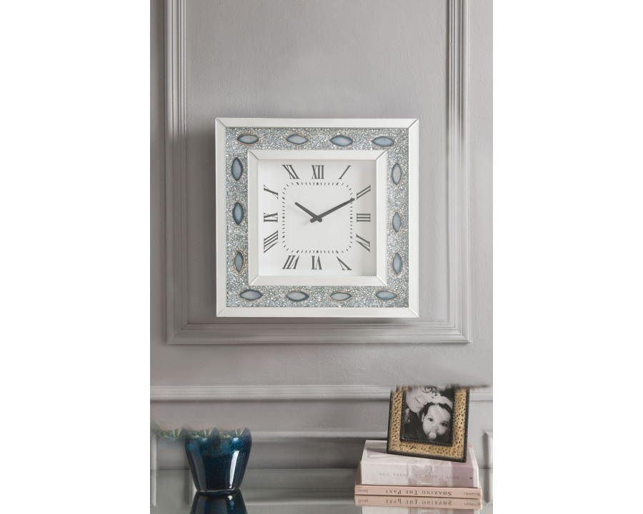 ACME - Sonia Wall Clock in Mirrored/Faux Agate