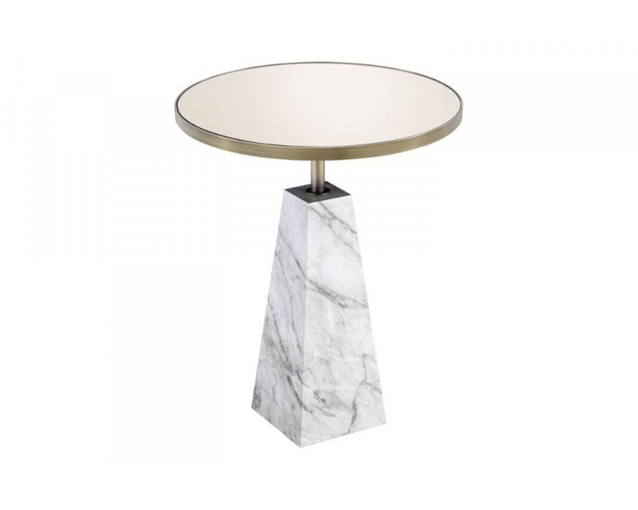 ACME - Galilahi Accent Table in Mirrored/Faux Marble Top/Antique Gold