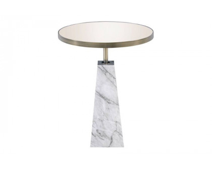 ACME - Galilahi Accent Table in Mirrored/Faux Marble Top/Antique Gold