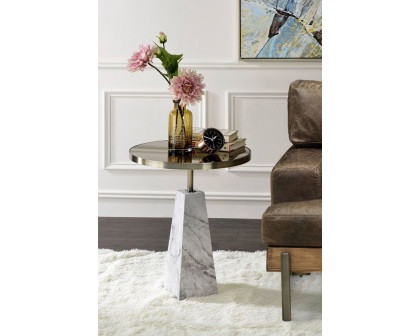 ACME - Galilahi Accent Table in Mirrored/Faux Marble Top/Antique Gold