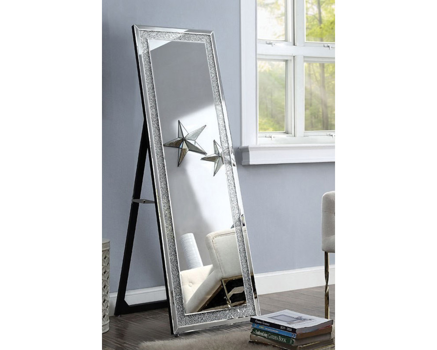 ACME - Noralie Floor Mirror in Mirrored/Faux Diamonds (97157)