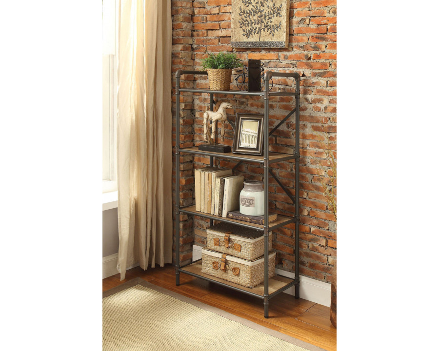 ACME Itzel Antique Oak and Sandy Gray Bookshelf - 4 Shelf