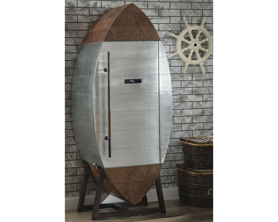 ACME - Brancaster Wine Cooler in Retro Brown/Aluminum