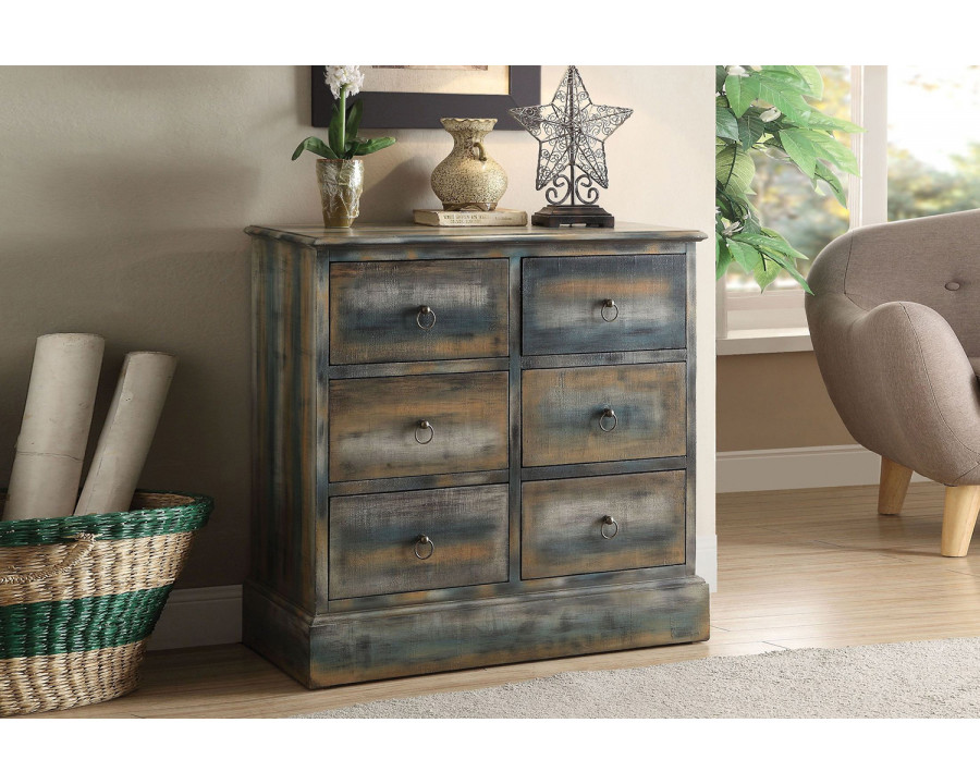 ACME - Glancio Antique Oak and Teal Console Table