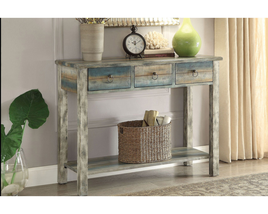 ACME - Glancio Console Table in Antique Gray/Teal