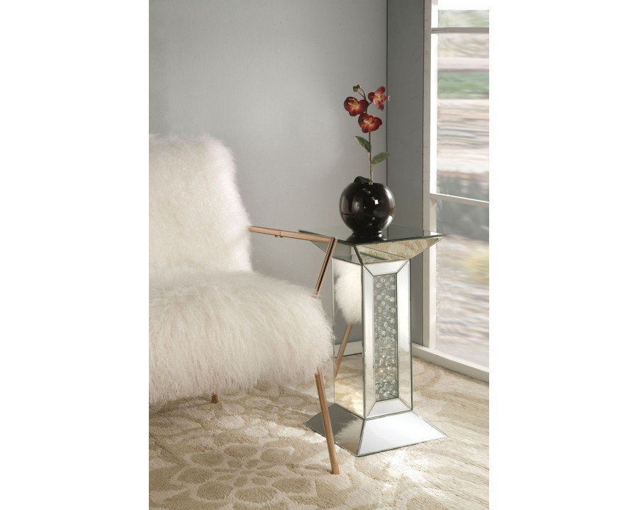 ACME - Nysa Pedestal Stand in Mirrored/Faux Crystals (97306)