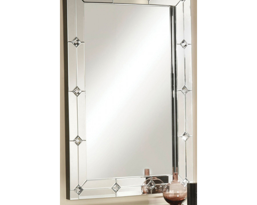 ACME - Hessa Accent Mirror in Mirrored/Faux Rhinestones