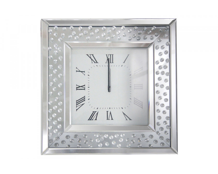 ACME - Nysa Wall Clock in Mirrored/Faux Crystals (97394)