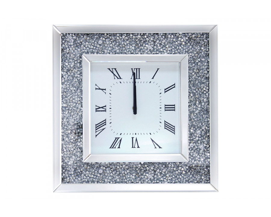 ACME - Noralie Wall Clock in Mirrored/Faux Diamonds (97395)