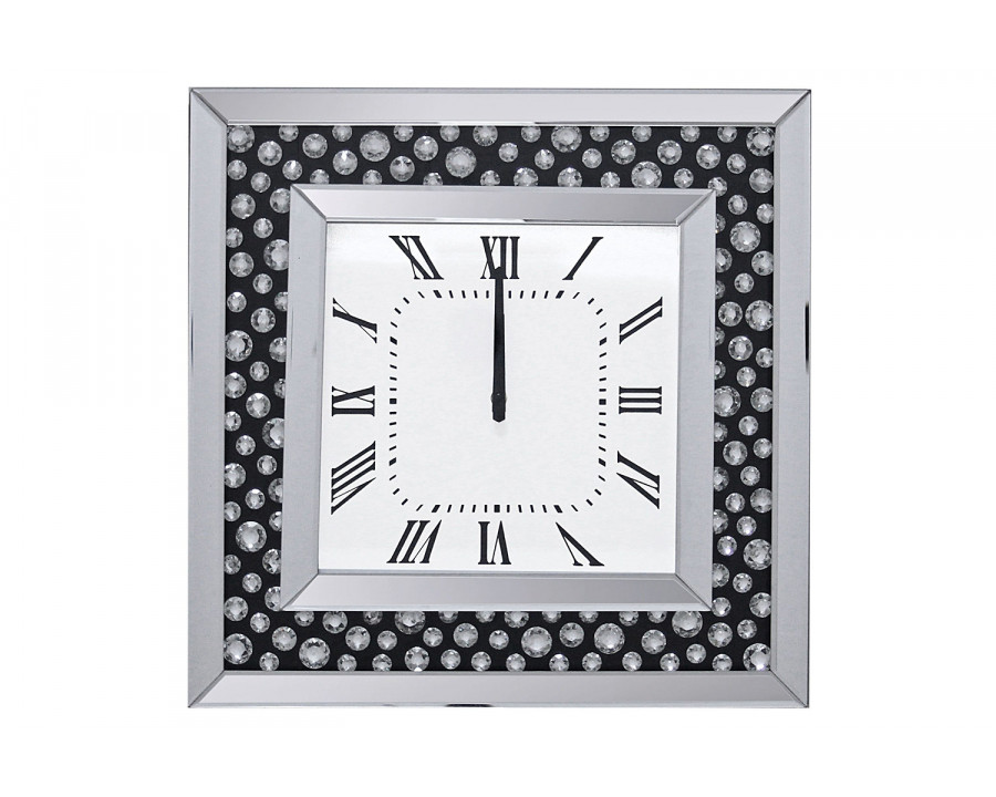 ACME - Nysa Wall Clock in Mirrored/Faux Crystals (97402)