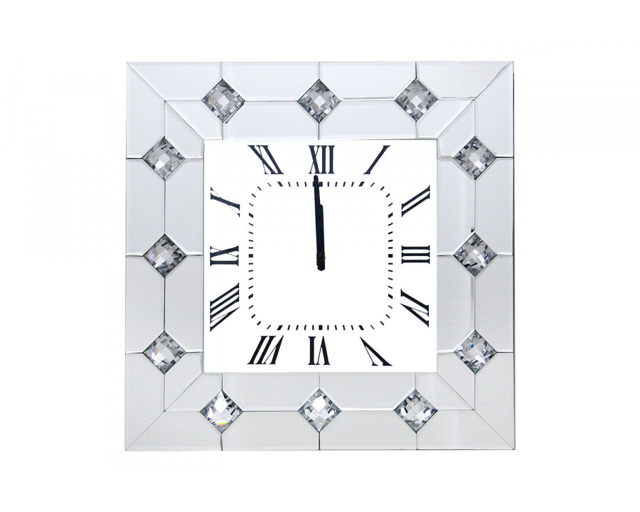 ACME - Hessa Wall Clock in Mirrored/Faux Rhinestones