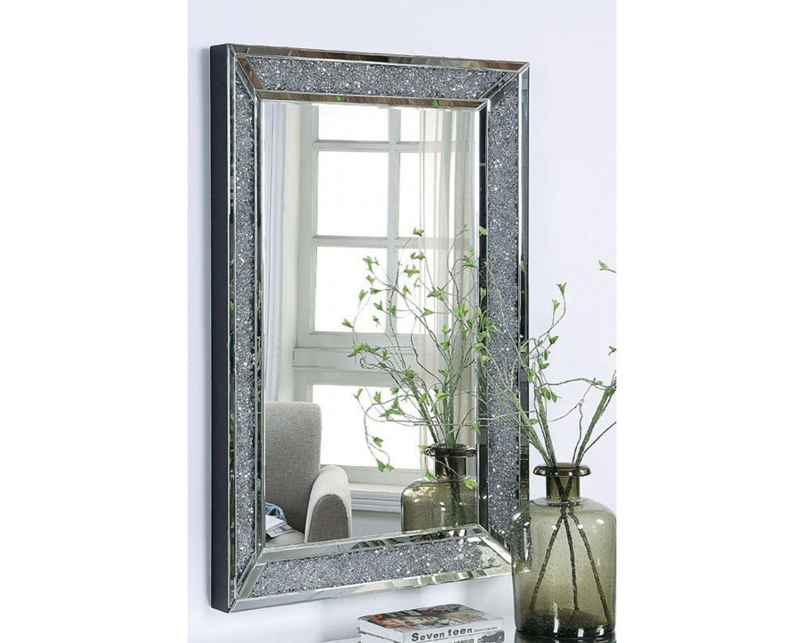 ACME - Noralie Accent Mirror in Mirrored/Faux Diamonds (97572)