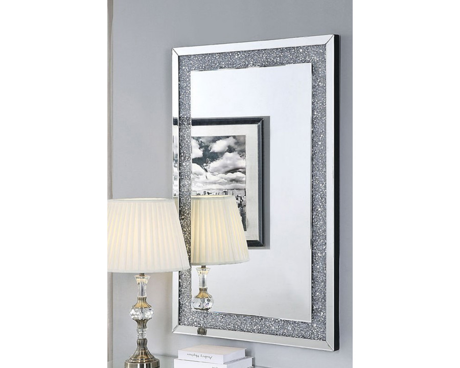 ACME - Noralie Accent Mirror in Mirrored/Faux Diamonds (97573)