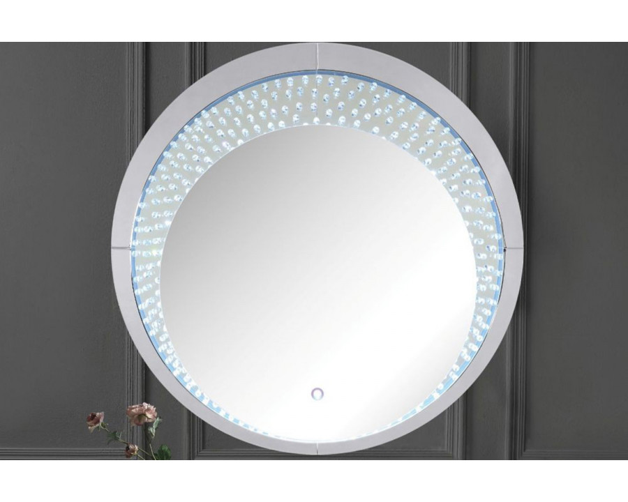 ACME - Nysa Accent Mirror with Led in Mirrored/Faux Crystals (97590)