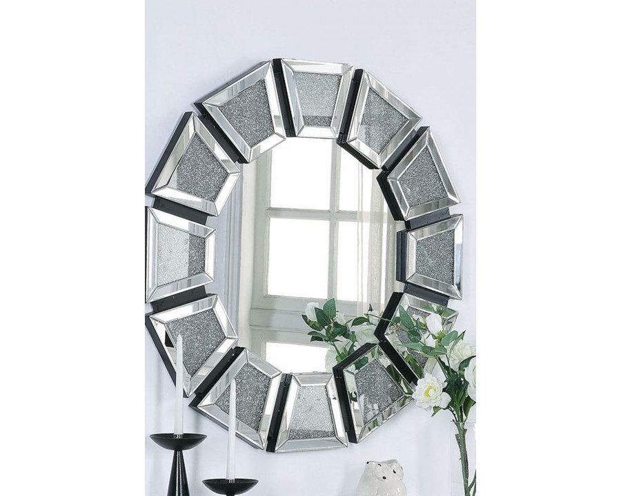 ACME - Noralie Accent Mirror in Mirrored/Faux Diamonds (97610)