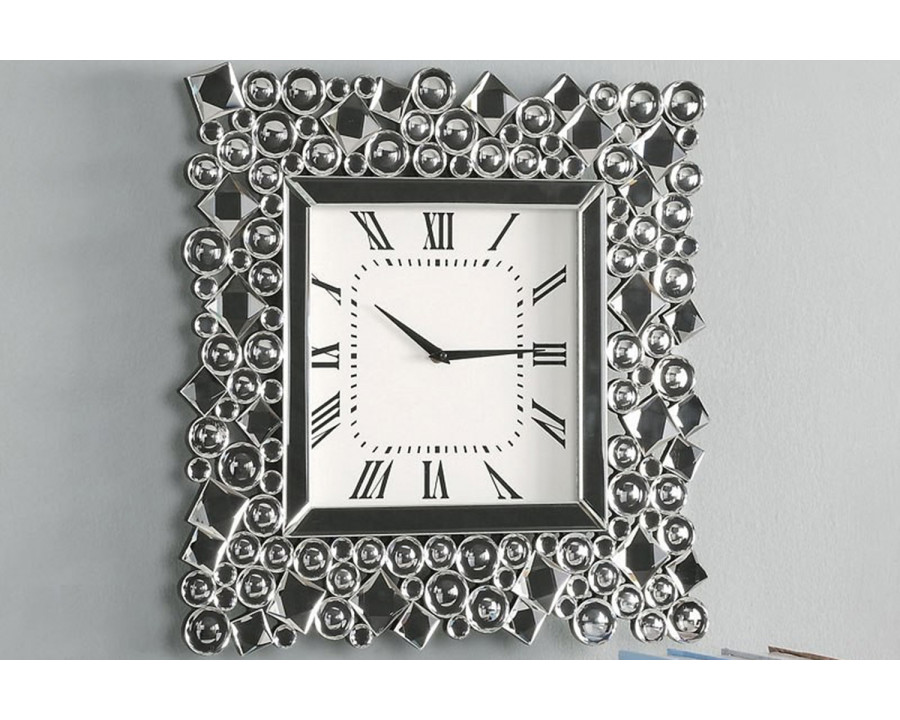 ACME - Kachina Wall Clock in Mirrored/Faux Gems (97612)