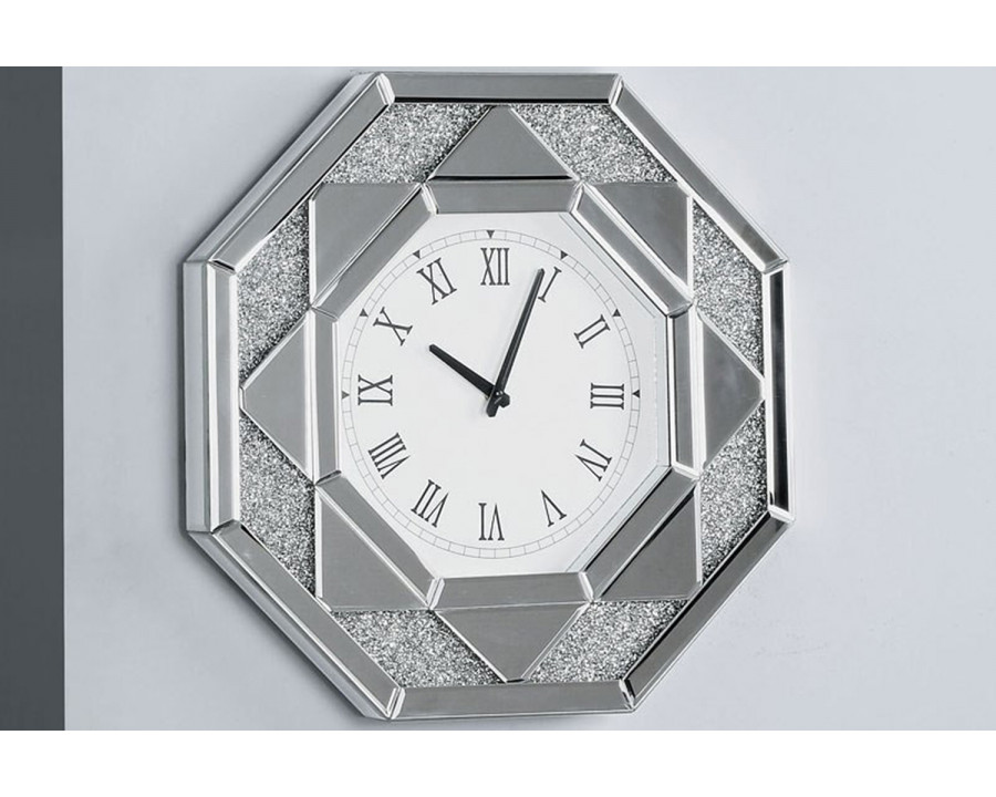 ACME - Noralie Wall Clock in Mirrored/Faux Diamonds (97613)