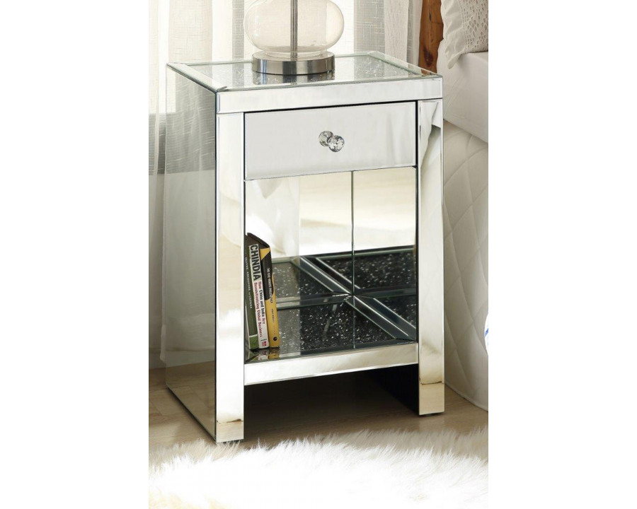 ACME - Noralie Accent Table in Mirrored/Faux Diamonds (97654)