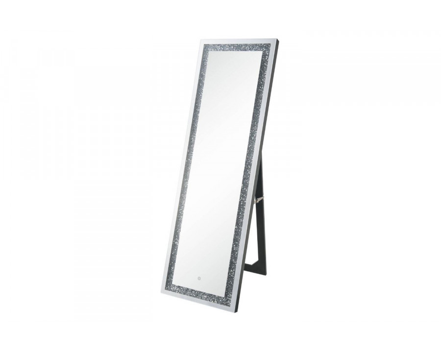 ACME - Noralie Floor Mirror with Led in Mirrored/Faux Diamonds (97713)