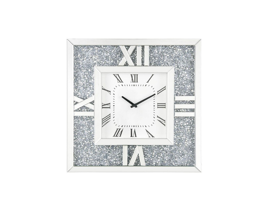 ACME - Noralie Wall Clock in Mirrored/Faux Diamonds (97727)