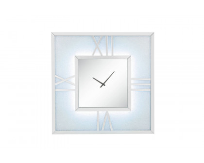 ACME - Noralie Wall Clock with Led in Mirrored/Faux Diamonds