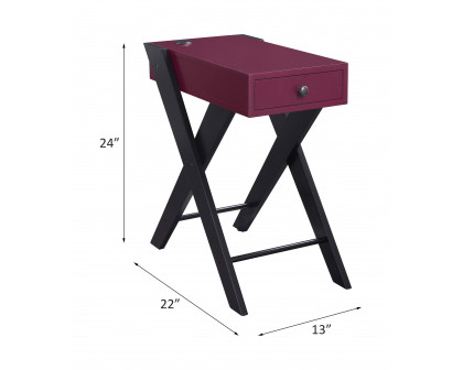 ACME Fierce Side Table with USB Charging Dock - Burgundy and Black