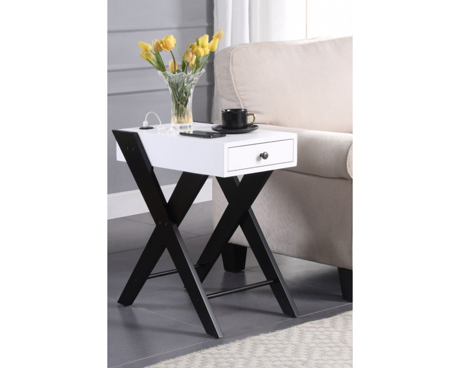 ACME Fierce Side Table with USB Charging Dock - White and Black