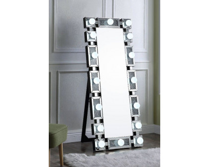 ACME - Noralie Floor Mirror in Mirrored/Faux Diamonds (97756)