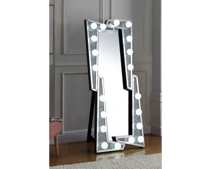 ACME - Noralie Floor Mirror in Mirrored/Faux Diamonds (97757)