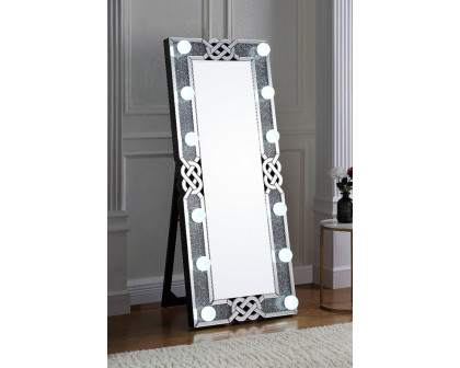 ACME - Noralie Floor Mirror in Mirrored/Faux Diamonds (97758)