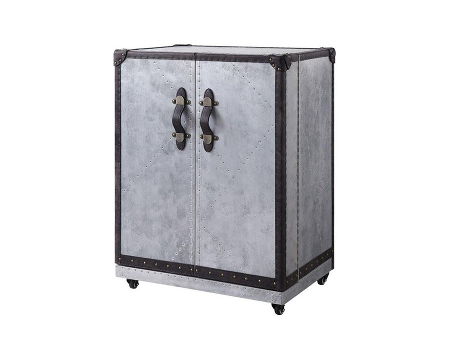 ACME - Brancaster Wine Cabinet in Antique Ebony/Aluminum