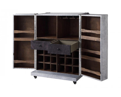 ACME - Brancaster Wine Cabinet in Antique Ebony/Aluminum