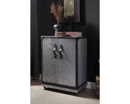 ACME - Brancaster Wine Cabinet in Antique Ebony/Aluminum