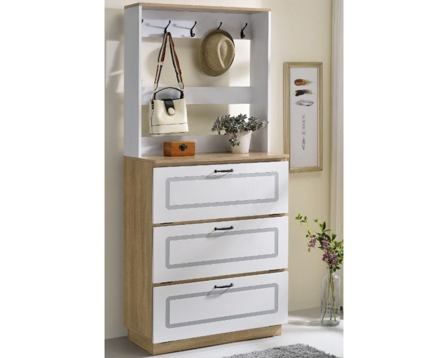 ACME - Hewett Shoe Cabinet in Light Oak/White