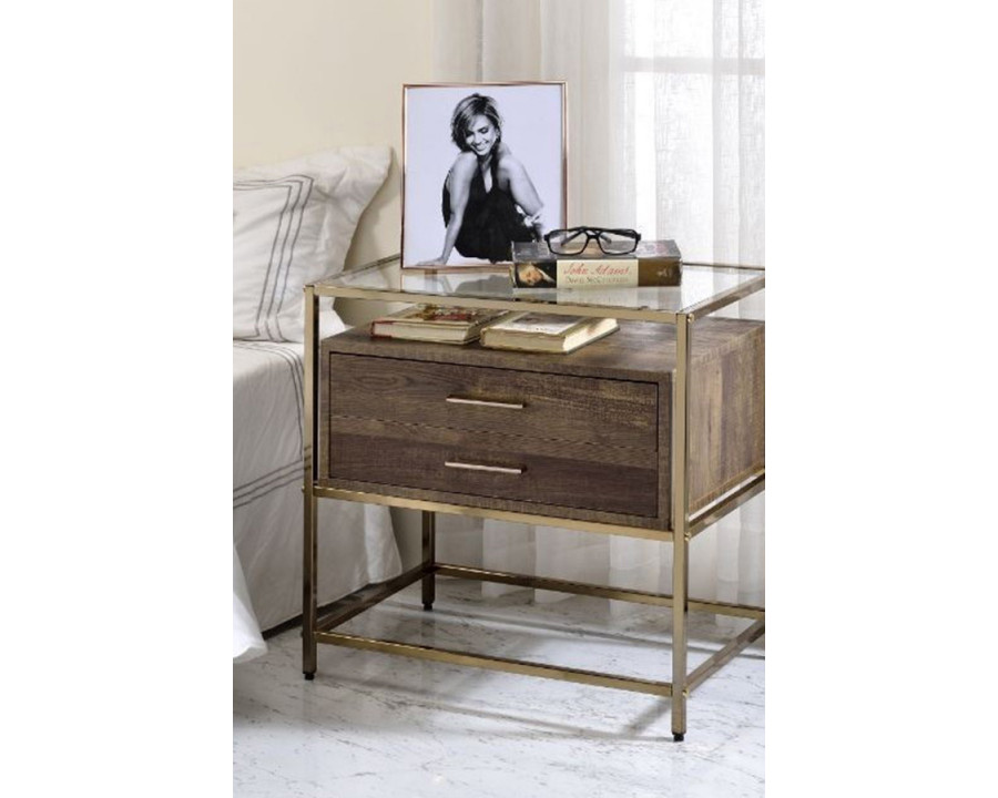 ACME - Knave Accent Table in Walnut/Champagne