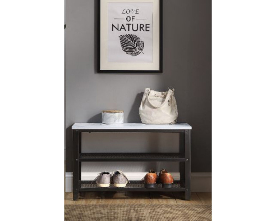 ACME Taurus Shoe Rack - White Printed Faux Marble and Black Finish 97920