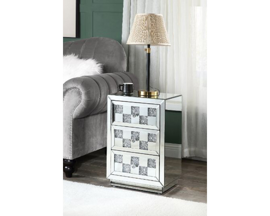 ACME - Noralie Accent Table in Mirrored/Faux Diamonds (97930)