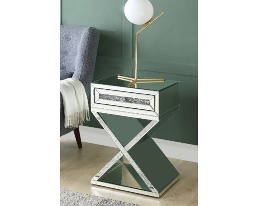 ACME - Noralie Accent Table in Mirrored/Faux Diamonds (97932)