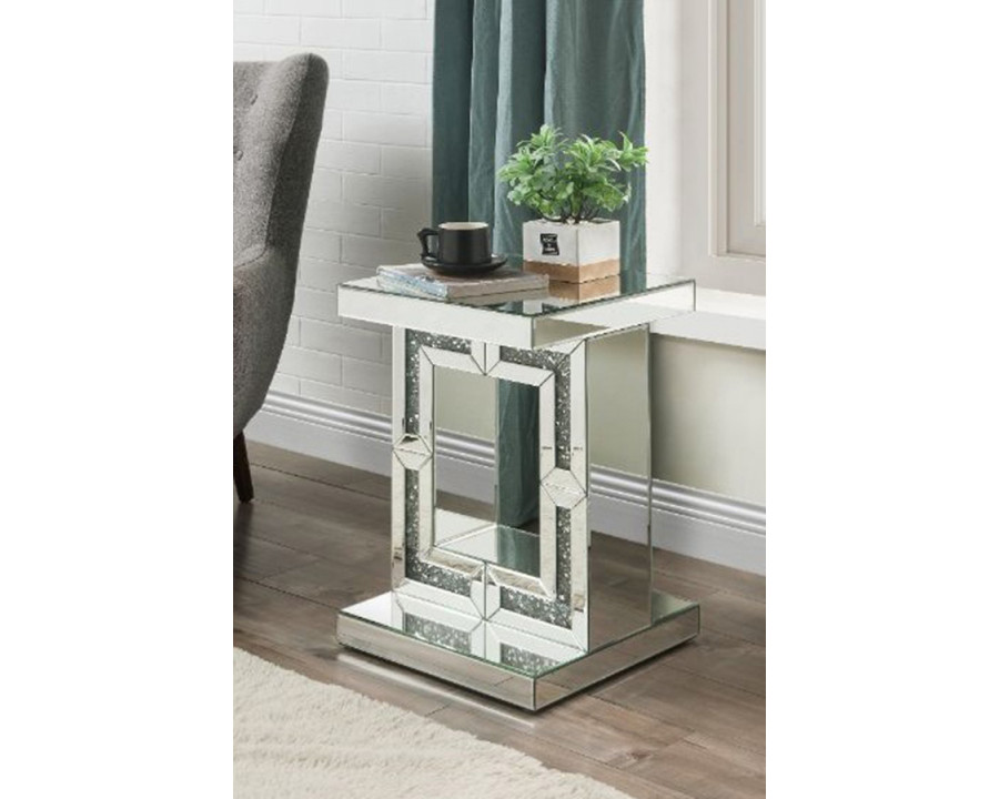 ACME - Noralie Accent Table in Mirrored/Faux Diamonds (97933)