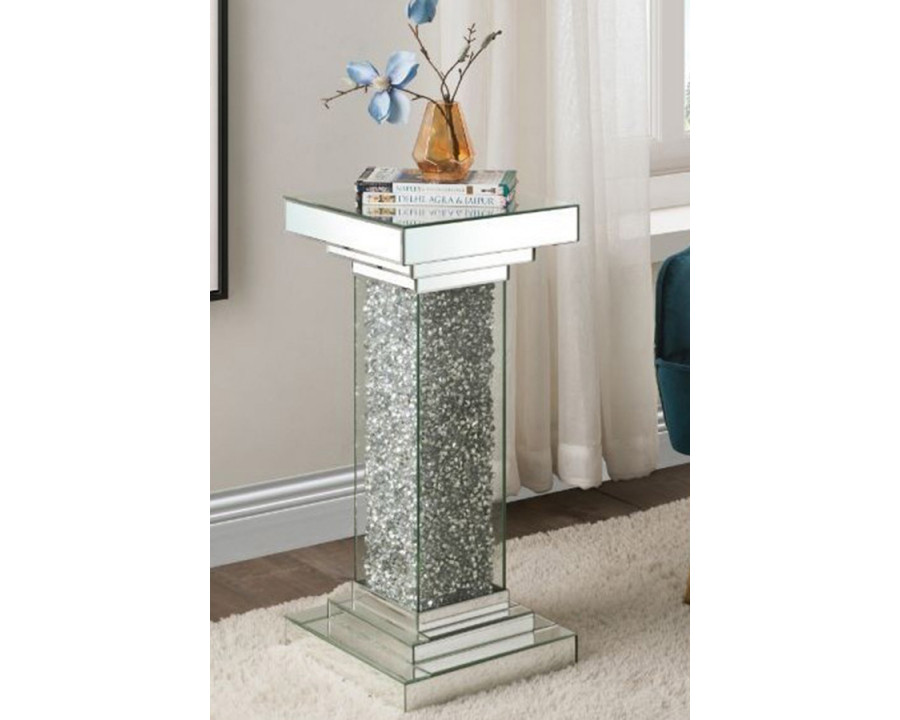 ACME - Noralie Pedestal Stand in Mirrored/Faux Diamonds