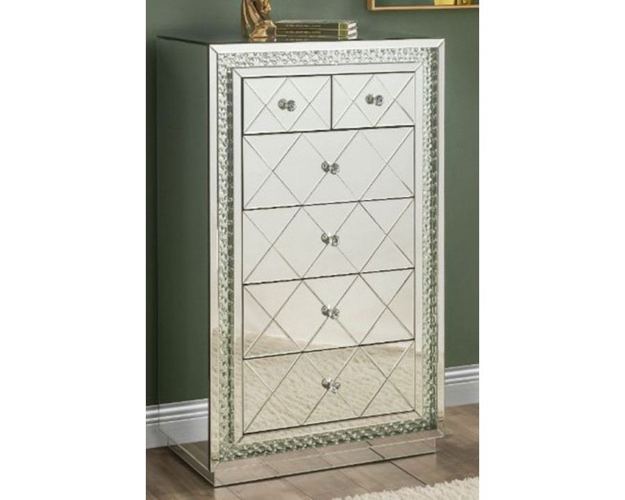 ACME - Nysa Cabinet in Mirrored/Faux Crystals Inlay