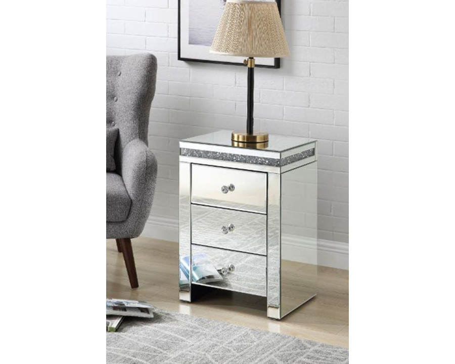 ACME - Noralie Accent Table in Mirrored/Faux Diamonds (97954)