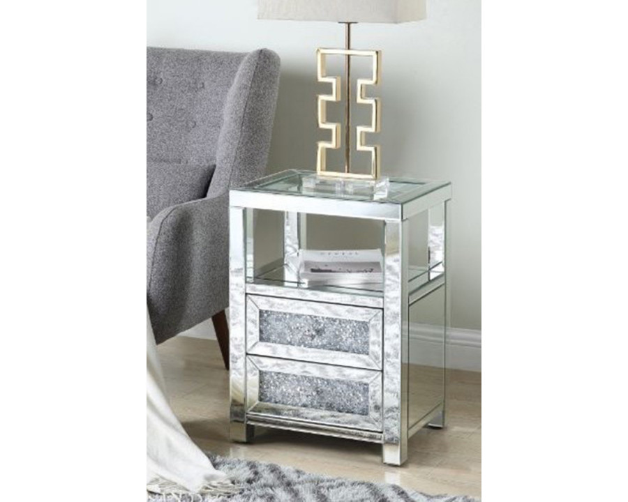 ACME - Noralie Accent Table in Clear Glass/Mirrored/Faux Diamonds (97955)