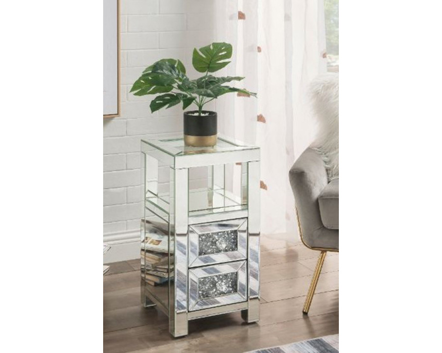 ACME - Noralie Accent Table in Clear Glass/Mirrored/Faux Diamonds (97956)